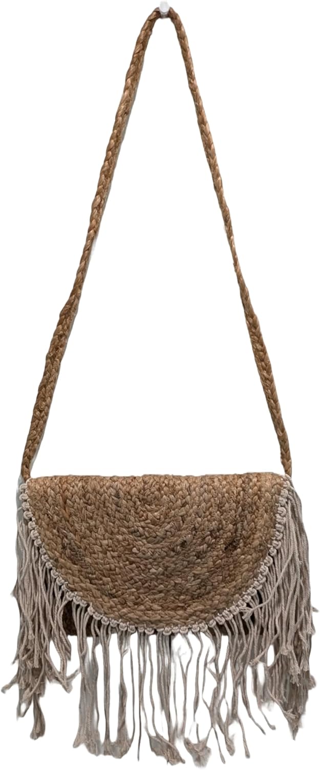 Generic Indie Jute Crossbody Bag Rope Fringes Bohemian Hipster Beach Wedding Natural Boho Summer Handcrafted in India Handbag