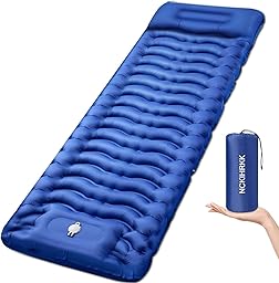 Matelas de Camping de 12 cm d'épaisseur, Ultraléger Matelas Gonflable Camping Pliable avec Oreiller & Pompe à Pied, Matelas Autogonflant Tapis de Camping pour Camping Tente Randonnée, Bleu