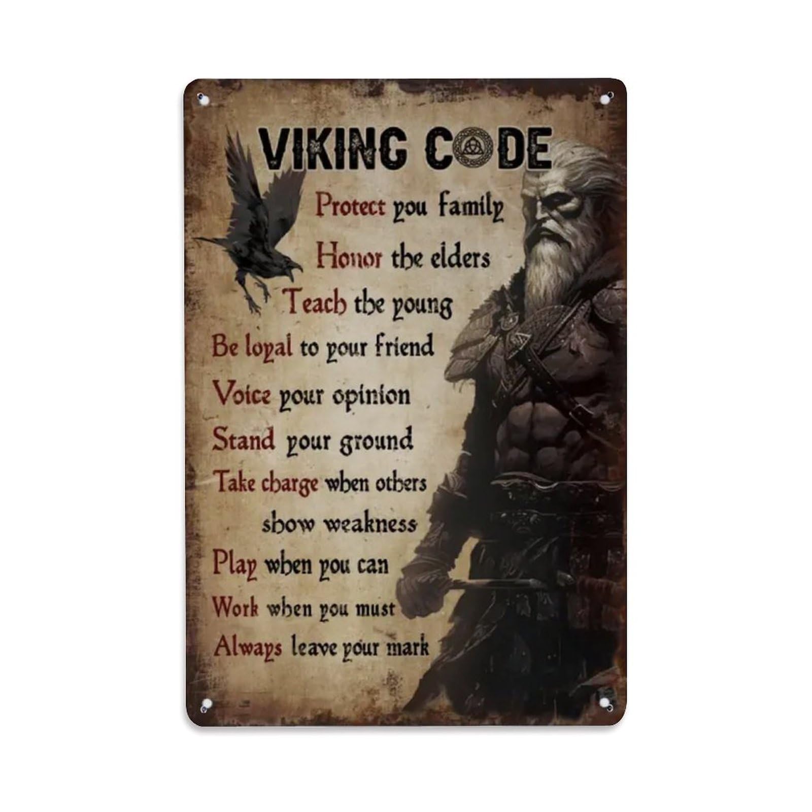Rkundrne Vintage Viking Code Metal Tin Sign Garden Bedroom Cafe Bar Man Cave Home Wall Decor Metal Poster 8X12 In