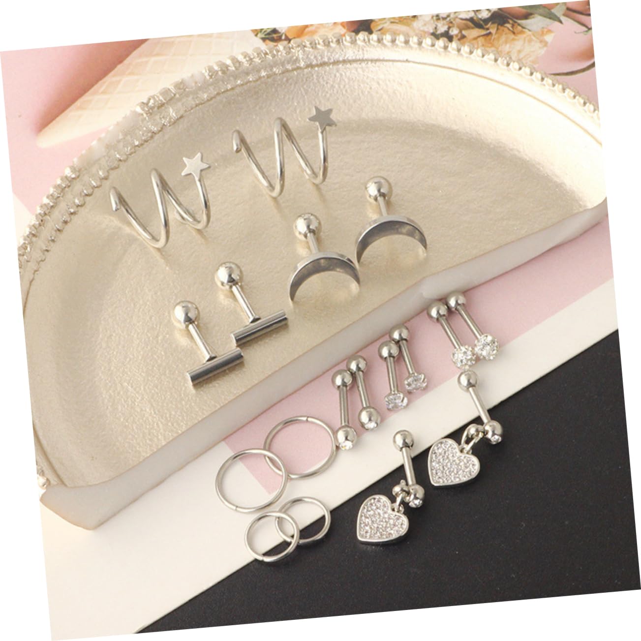 SOIMISS 5 Juegos pendiente aretes de diamantes para hombre aretes simples bisuteria hombre aretes para hombre accesorio para la oreja tachuelas de hueso del oído Acero inoxidable Silver