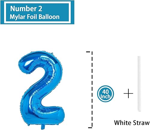 Miniatura 2 de Globo de 2 números azul de 40 pulgadas de Mylar grande de papel de aluminio para niños de 2 años de edad, decoración de fiesta de cumpleaños, boda,