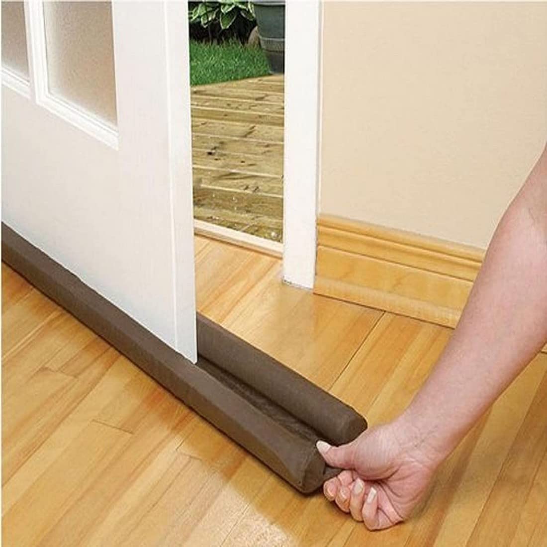 FLAMOXO Dreamworld Under Door Twin Draft Fabric Guard Cover Stop Light Dust Cool Air Escape Protector (Brown, 88 X 11.5 X 3.2 Cm)-image-4