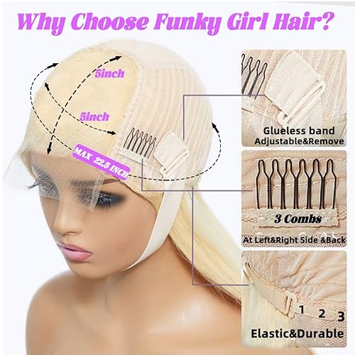 Miniatura 2 de Funky girl Peluca de cabello humano rubio 613 de 5 x 5 con cierre de encaje HD, pelucas de cabello humano corto Bob para mujeres negras,