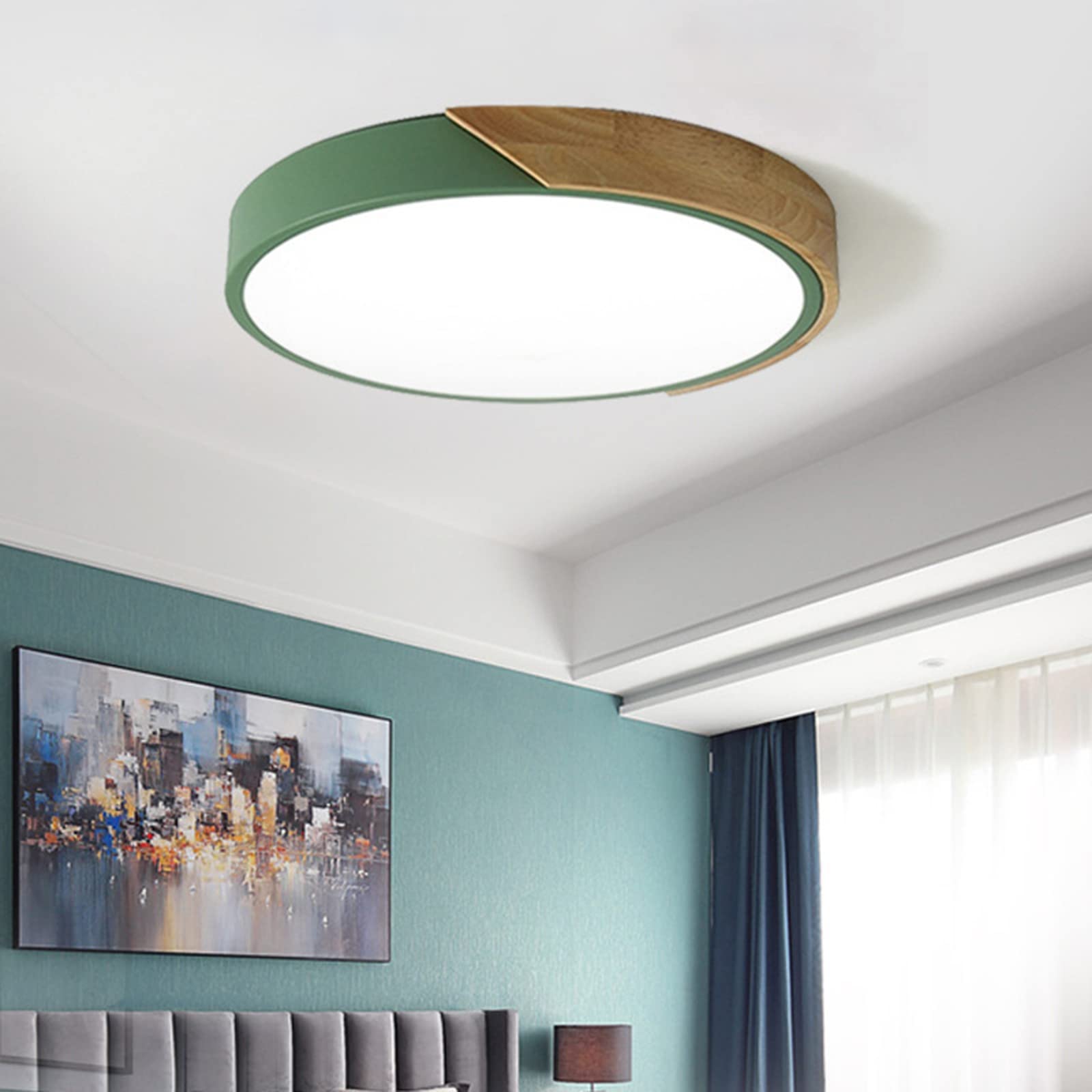 Lampara techo,regulable empotradas de madera, 40cm plafon led techo para sala de estar, dormitorio, cocina, salón (verde 40cm)