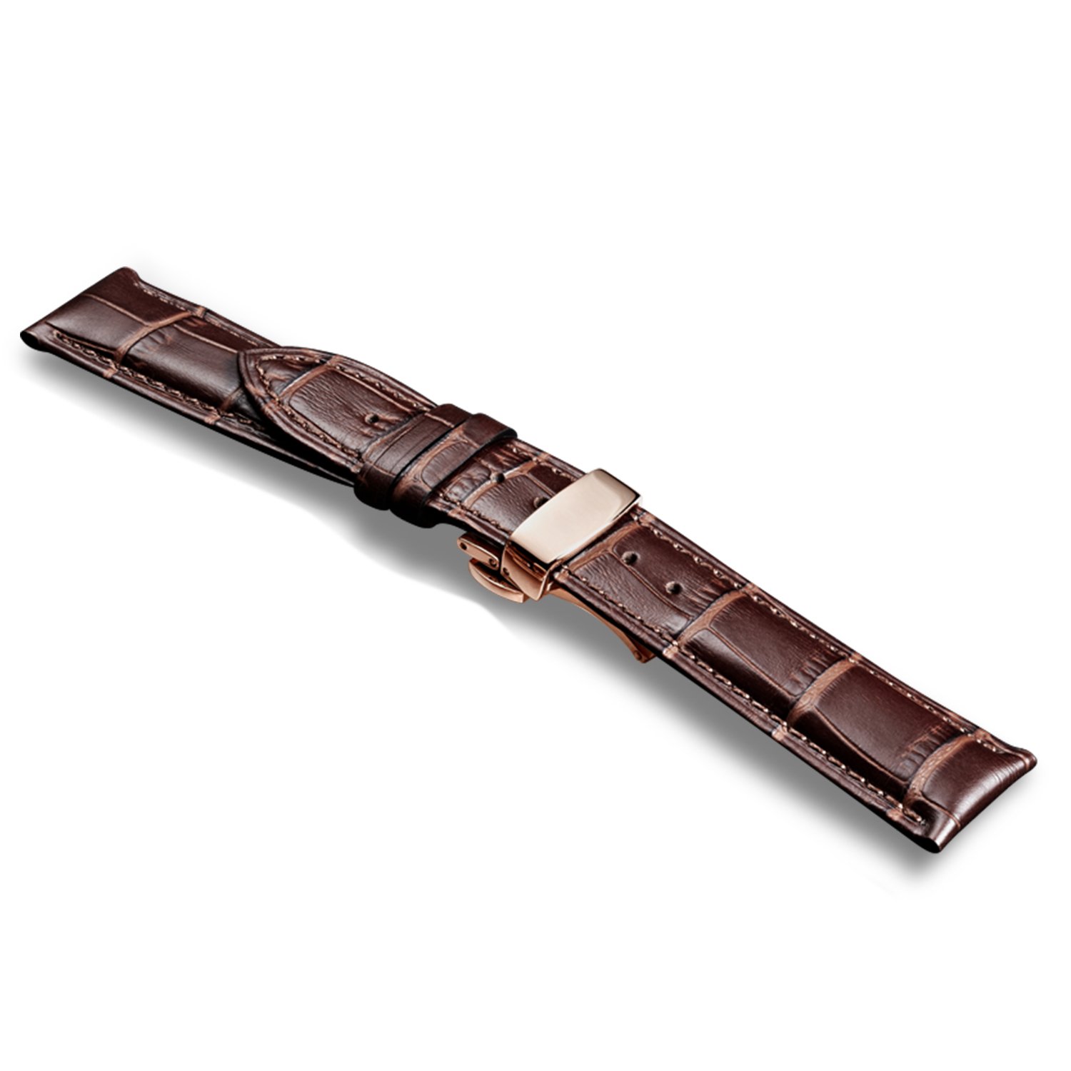 Moran Quick Release Leather Watch Bands Deployment Butterfly Buckle 18mm 20mm 22mm 24mm Blue Black Brown Calfskin Replacement Watch Strap for Men & Women