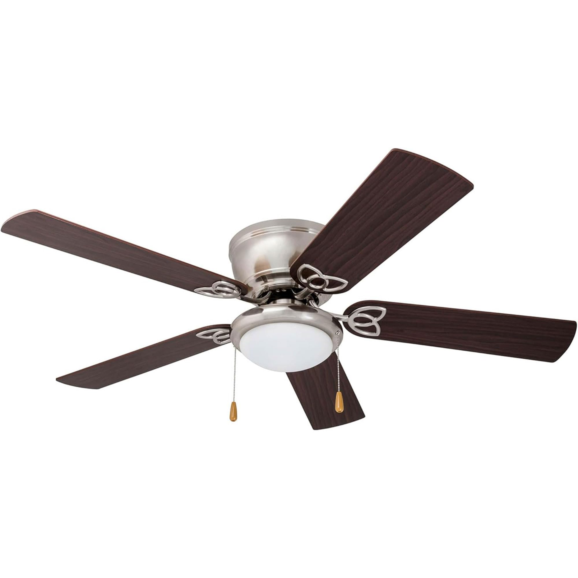 Prominence Home Benton Traditional 52 Inch Ceiling Fan with Light, LED Flush Mount Ceiling Fan, Indoor Fan with 5 Blades, Brown Walnut and Brown Maple Blade Finish Options, Brushed Nickel (51428-01)