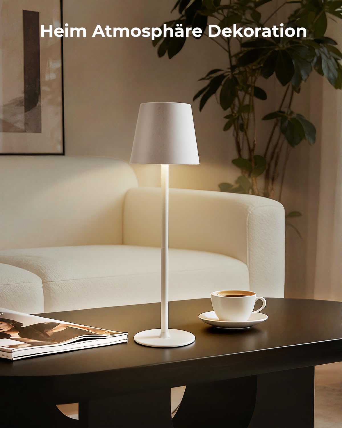 Bonsery Tischlampe Kabellos 2 Stück, Akku Tischleuchte Kabellos mit 3 Farbtemperatur Dimmbar, Portable LED Tischlampe Touch mit 24cm/37.5cm Höhe, Nachttischlampe 2er Set für Büro Garten Bar, Beige
