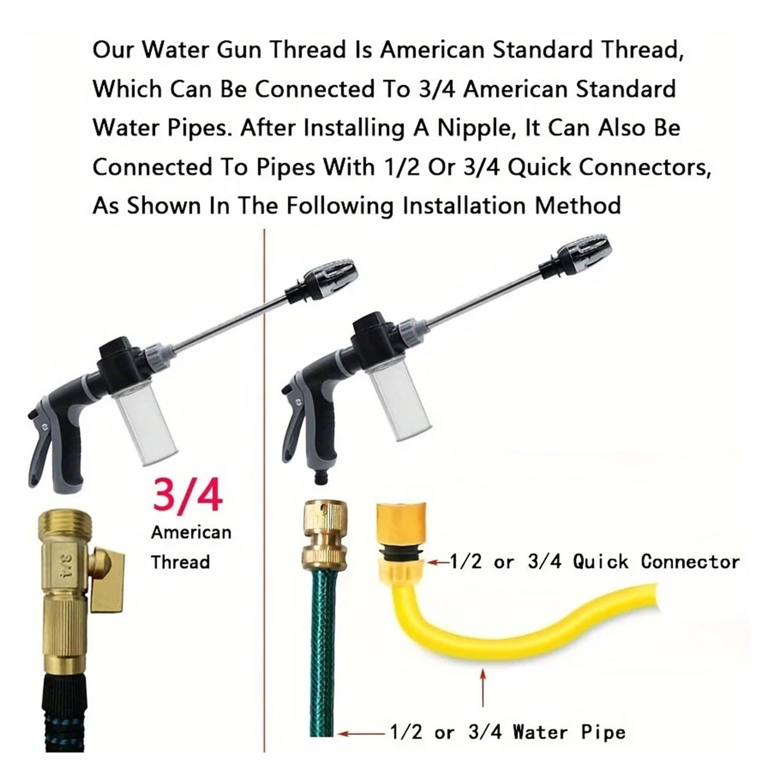 Pistola multifunzionale a spruzzo d'acqua con contenitore for liquidi | Raccordo di presa d'acqua portatile for l'irrigazione di veicoli e piante(Foam Water gun)