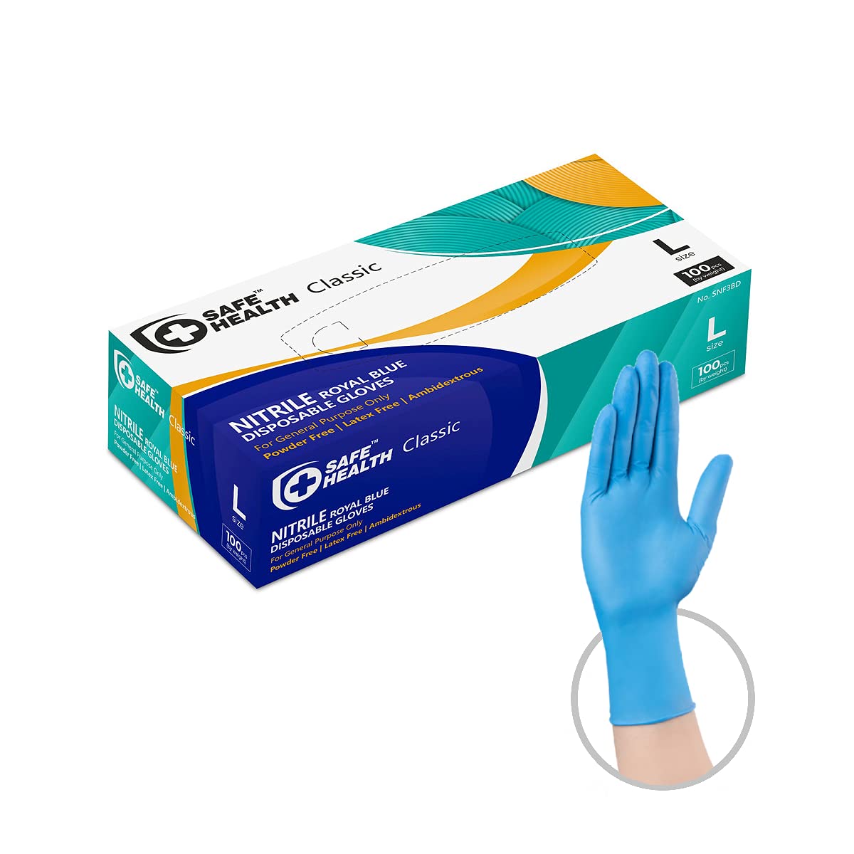 Safe Health Nitrile Disposable Gloves Large Latex Free, Powder Free, Textured, 3.5 mil, Industrial, Food Safe, Janitorial, Tattoo, Law Enforcement, Pet Care, Service, Cleaning, L Blue (Box of 100)