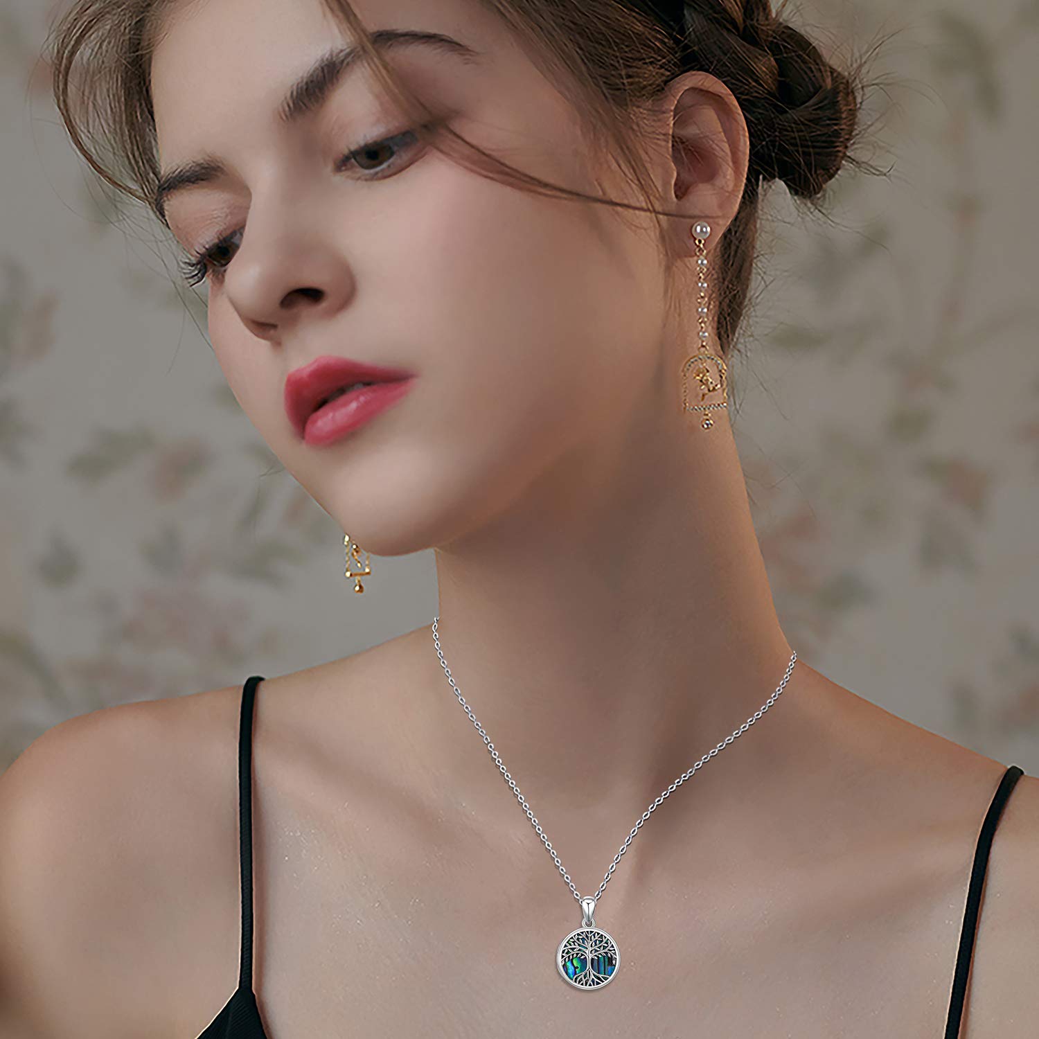 Medaglione albero della vita Medaglione a cuore per donna Ciondolo conchiglia di abalone Medaglione con 2 foto Collana per donna Collana con nodo celtico Fiore della vita
