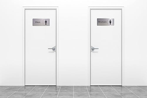 Miniatura 5 de Señales de baño para hombres y mujeres con braille juego de 2 7 pulgadas de ancho x 3 pulgadas de alto letreros de baño con cinta de espuma de doble