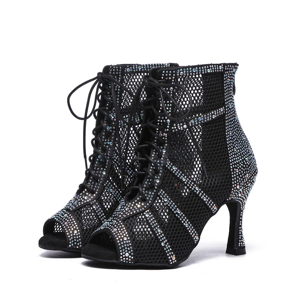 AOQUNFS Stivali da Ballo Latino Americano Donna Strass Tacco Stivaletti de Salsa Tango Bachata Samba Pratica e Performance, YC-L446-DZ