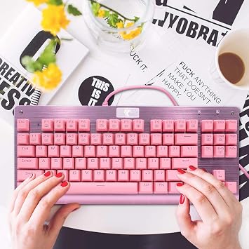Z-77 Tenkeyless Mechanical Keyboard 87 Keys, Pink Design, Linear Outemu Red Switches, Hot-Swappable, N-Key Rollover, 9 RGB Backlight Modes