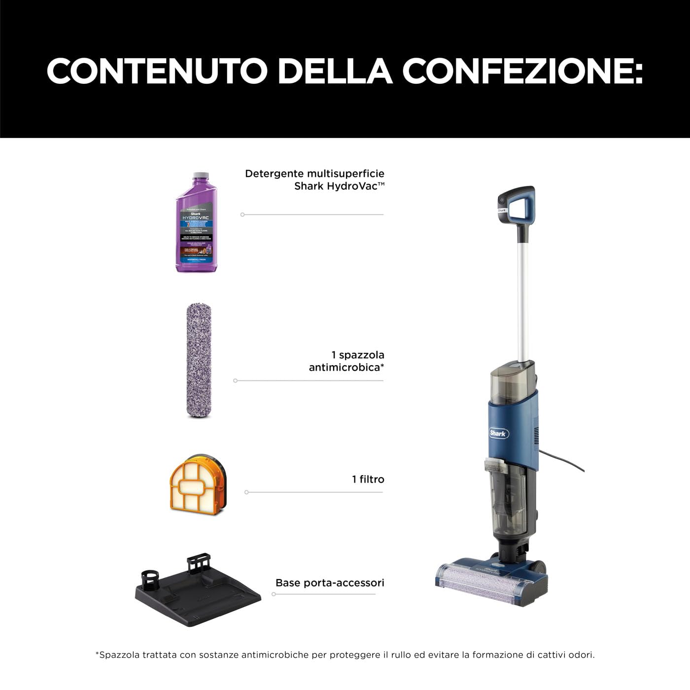 Shark WD100EU HydroVac Aspirapolvere Lavapavimenti Wet & Dry Autopulente Blu Navy