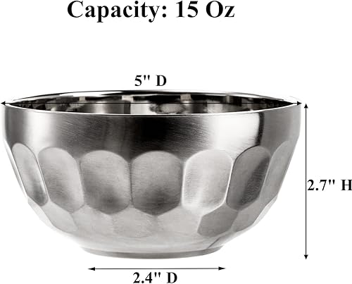 Miniatura 2 de Okllen Paquete de 6 cuencos de acero inoxidable 188 para aperitivos y sopas, juego aislado antideslizante de doble pared de 15 onzas