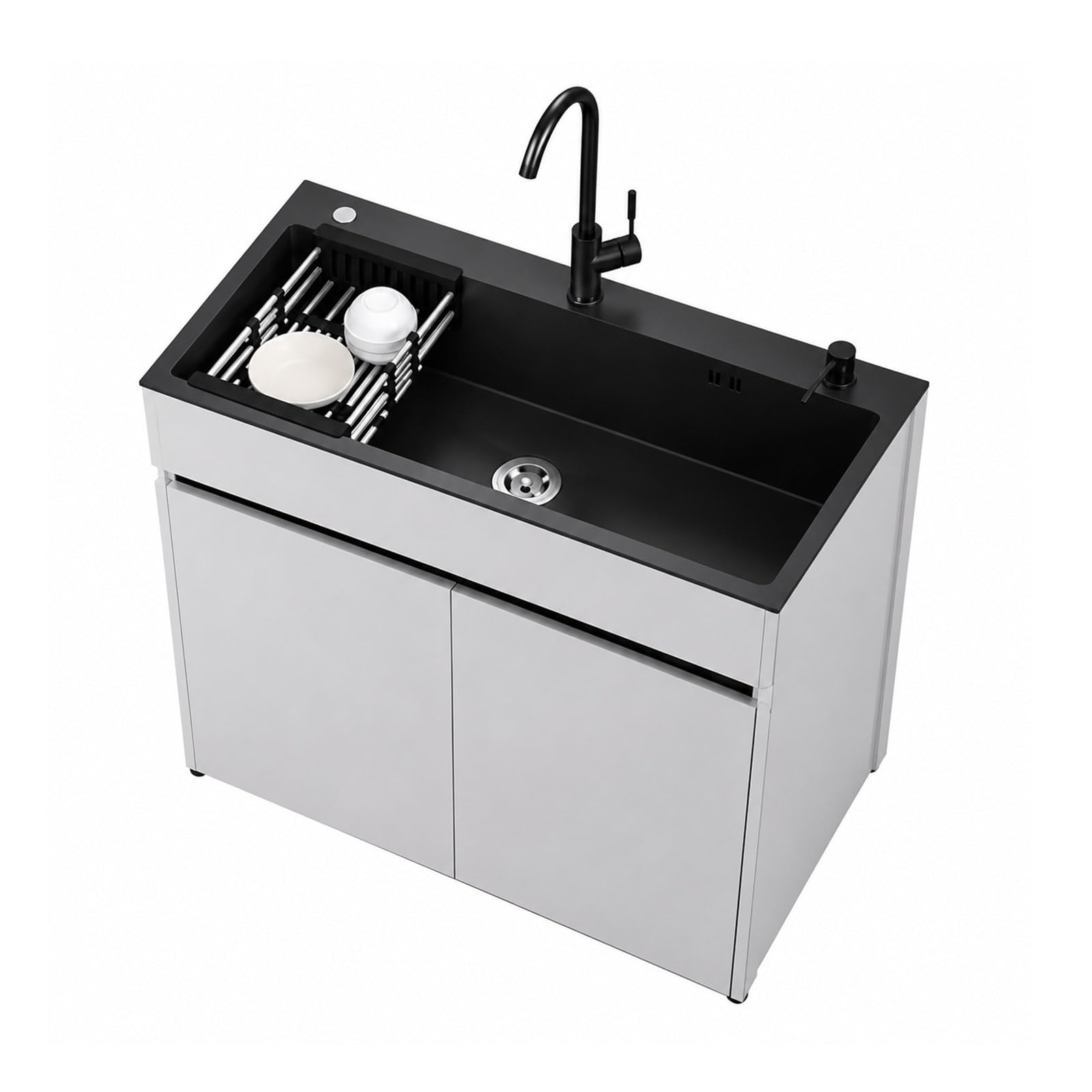 Mueble de Fregadero Autónomo de Acero Inoxidable Antioxidante, con Grifo, Dispensador de Jabón y Escurridor Extraíble, Apto para Cocinas Pequeñas, Garajes y Talleres Domésticos.