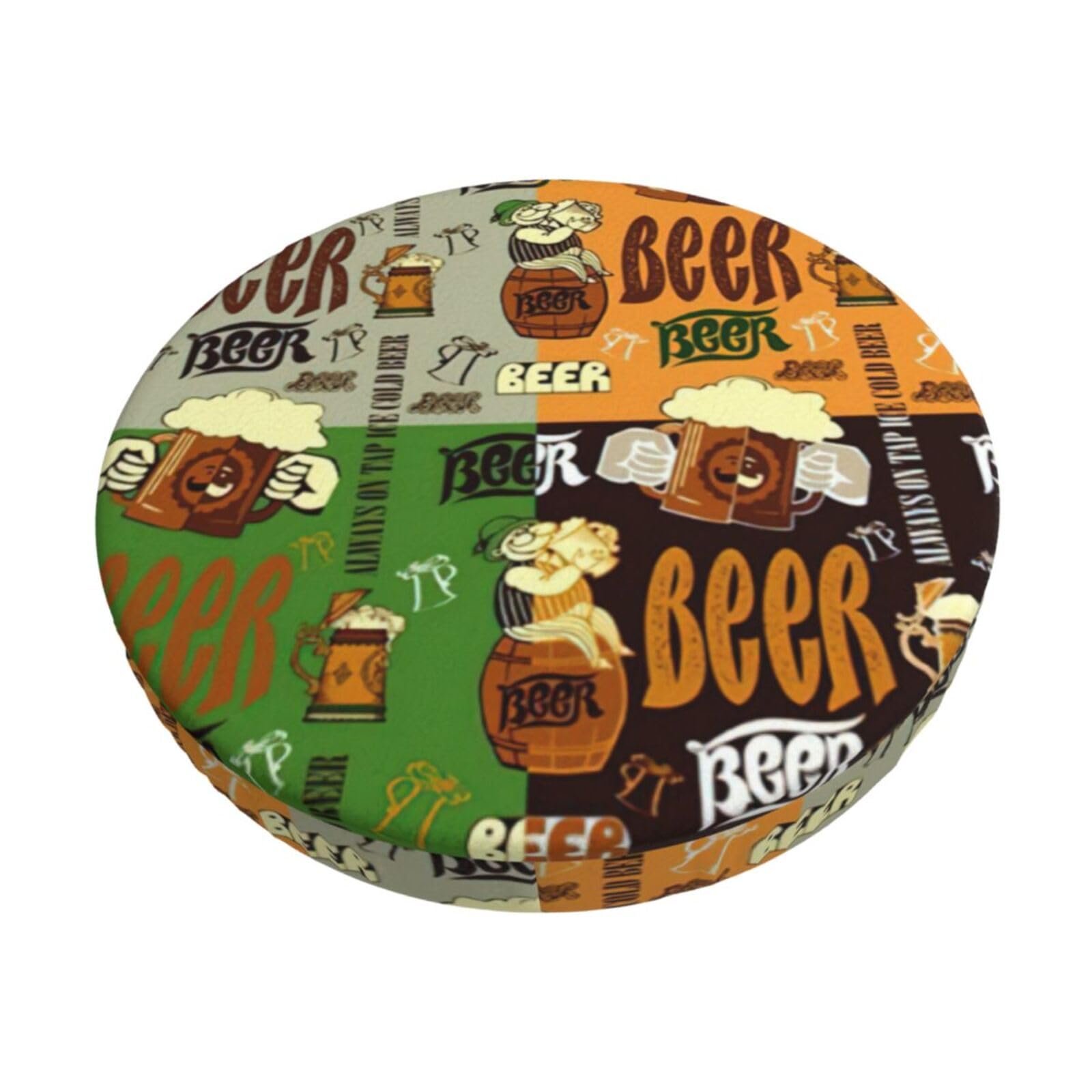 ACVnbm Beer Print Round Bar Chair Cushion Cover, Elastic Chair Protector For Kitchen Bar Dining