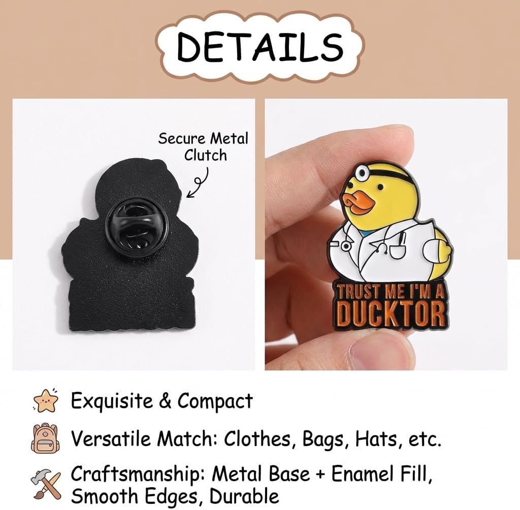 Funny Pun Animal Doctor Enamel Pins Set of 3 - Dogtor Ducktor Cartoon Brooches, Novelty Gift for Medical Professionals, Zinc Alloy Badges for Backpacks Jackets