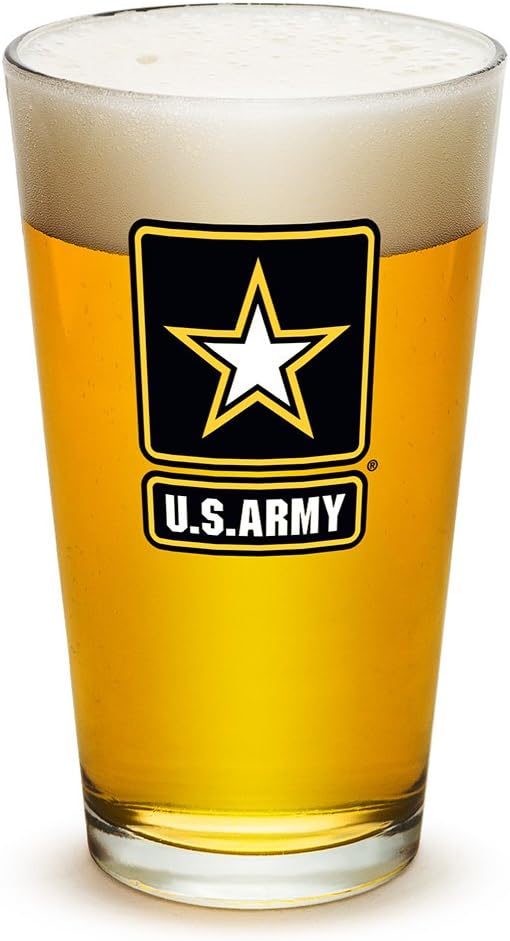 Erazor Bits Army US Army United States Armed Star - Classic Premium Beer Pint Glasses 16 Ounce - Set of 6 - Highball Cocktail Mixing Glass - Perfect for Cold Beverages - With Logo
