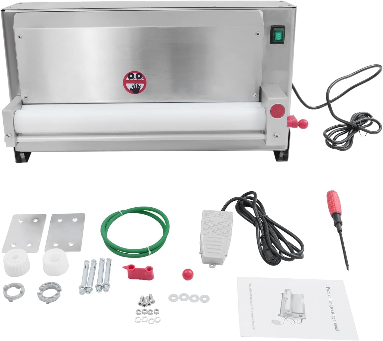 450W Electric Pizza Dough Roller, 3-18in Commercial Dough Roller Sheeter with Thickness Control&Foot Pedal, Stainless Steel Pizza Shaping Press Making Machine for Commercial Home