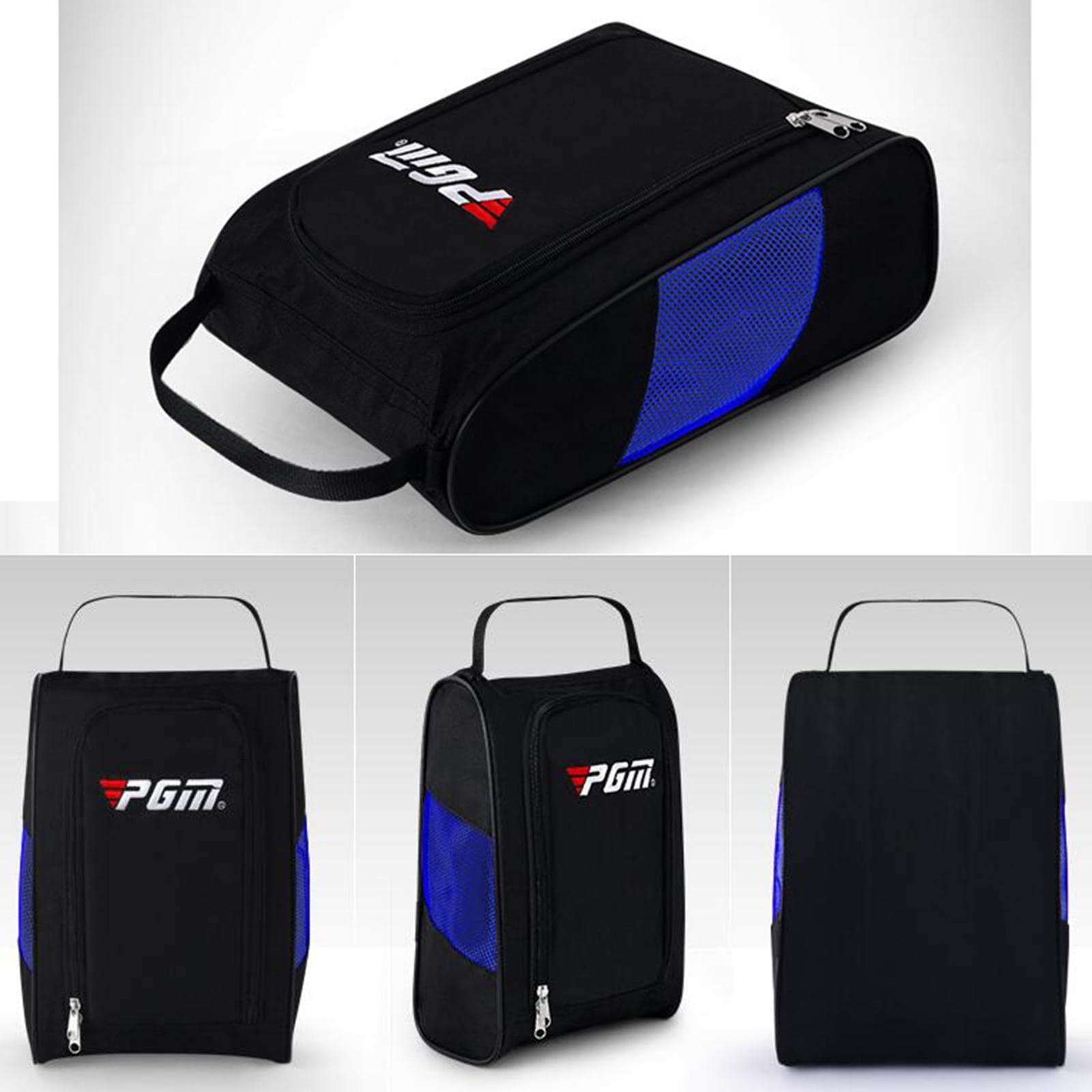 Zapatos de golf Bolsa Cremallera Deportes Nylon Bolsa Organizador Zapato Negro Azul, 3 Set (Black Blue), 22x13x32.5 cm