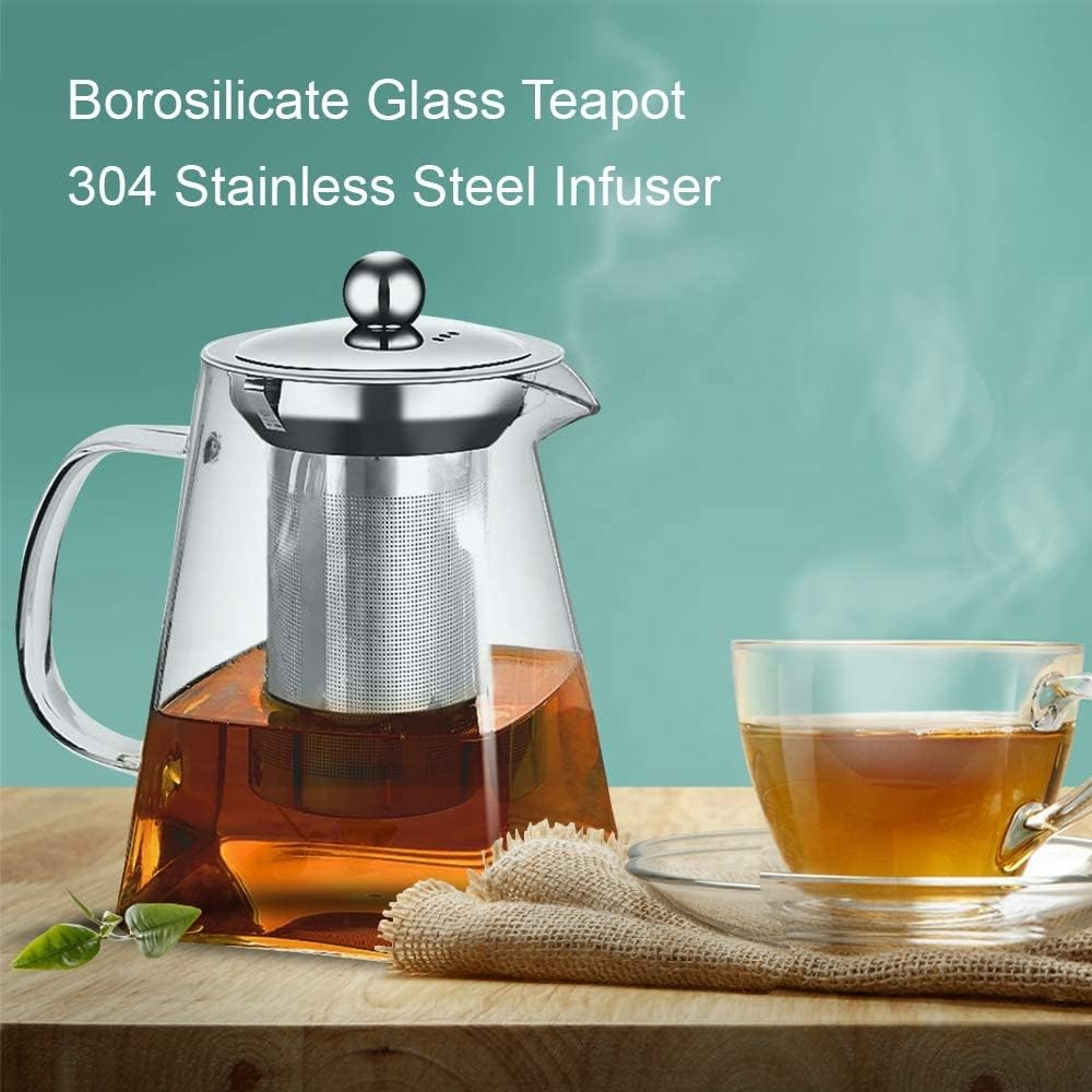 Avastro Square Kettle Heat Resistant Glass Teapot with Stainless Steel Infuser Heated Container Tea Pot Good Clear Kettle Square Filter Baskets Pitcher 750ml Pack of 1 3