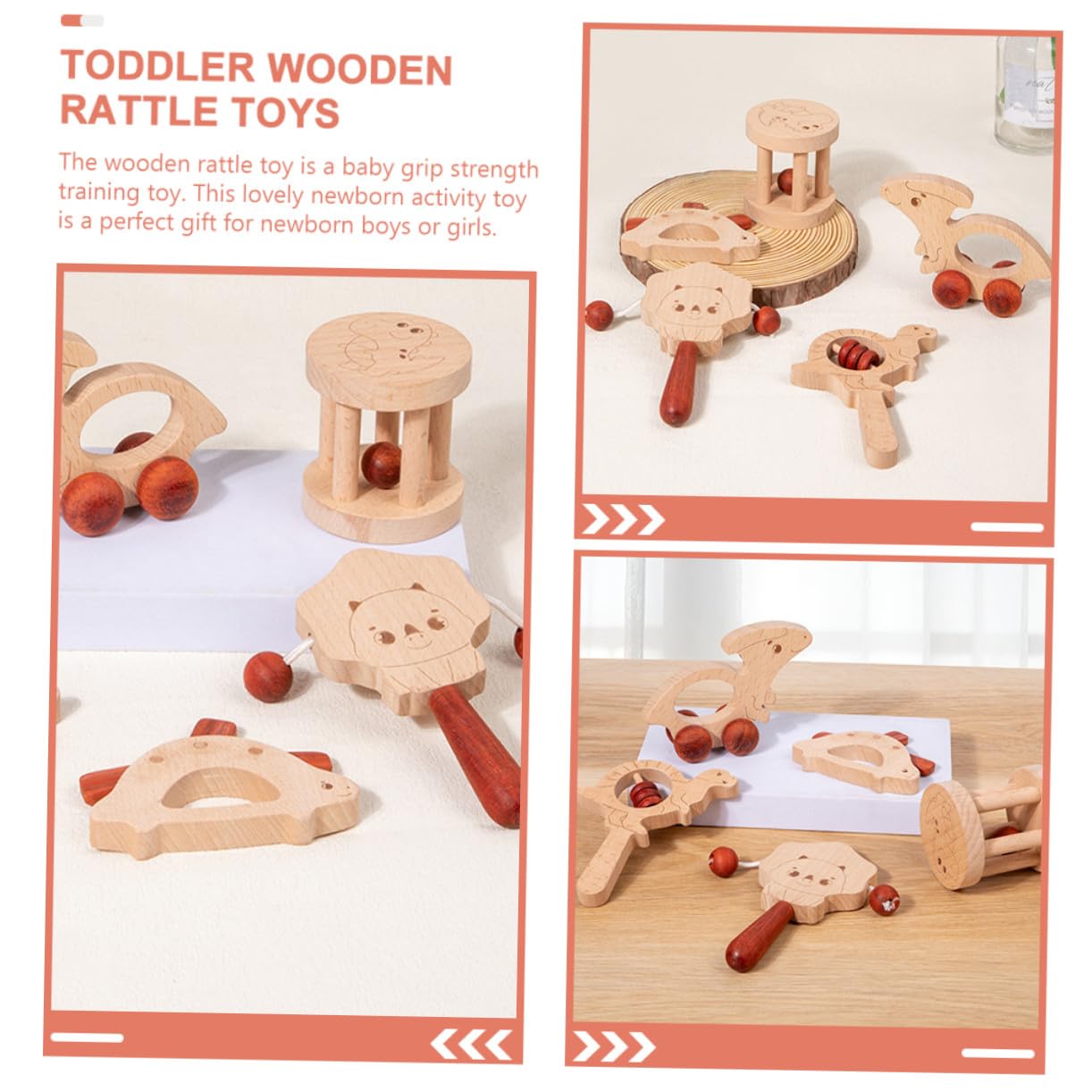 5 Set Sonagli in Legno per Bambino Bambina, Allenamento della Forza della Presa, Facili da Trasportare, Giocattoli Leggeri per Feste di Bambino Bambina e Prima Età