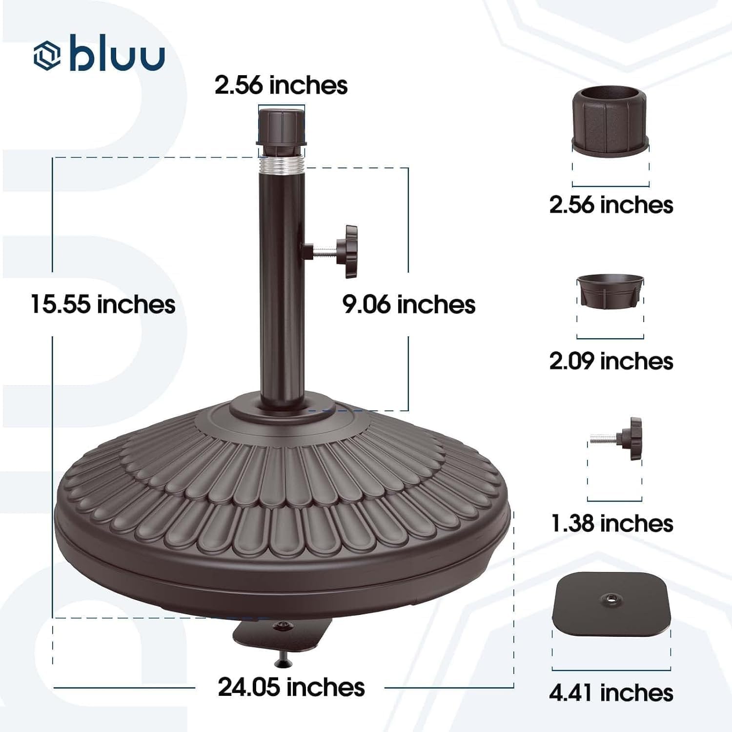 BLUU 80 Lbs Weighted Patio Umbrella Base Heavy Duty HDPE Recyclable Plastic Round Base Free Standing Water & Sand Filled Weight Base for Maple Market Umbrella