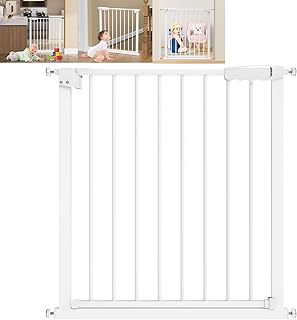 75 to 82cm Extendable Stair Gate, Baby Safety Gate Stair Gate No Drilling Child Safety Gate Extra Wide Puppy Gate Pressure Fit Door Gate, Double Locking, Two Way Opening, White