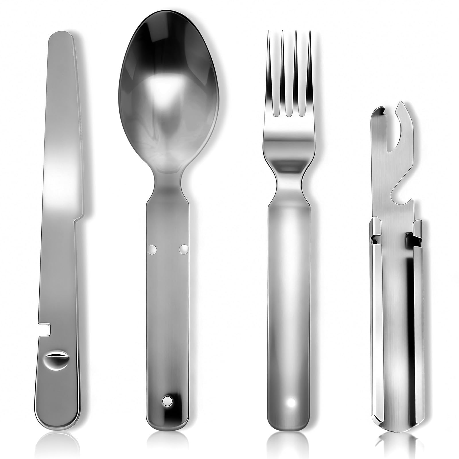 Flintronic 4-in-1 Camping Utensils Set, Camping Cutlery Contains Fork, Knife, Spoon, Built-in Bottle Opener&Storage Bag for Travel Outdoor Picnic Office School