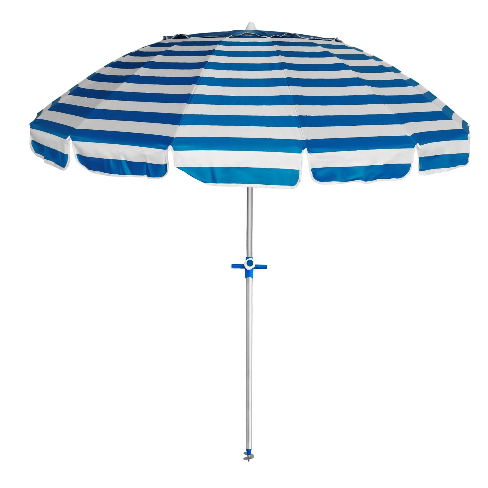 Pincho Sombrilla playa grande Ø240 cm, antiviento hasta 35km/h, protección uv 50, materiales de calidad, tubo de aluminio, 16 varillas de fibra de vidrio, palo reclinable