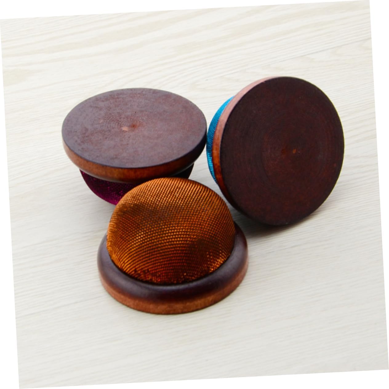 Tofficu 6pcs Glitter Pin Cushion Wooden Base for Sewing Stylish Needle Holder Gold Crafting Accessory for Home Use