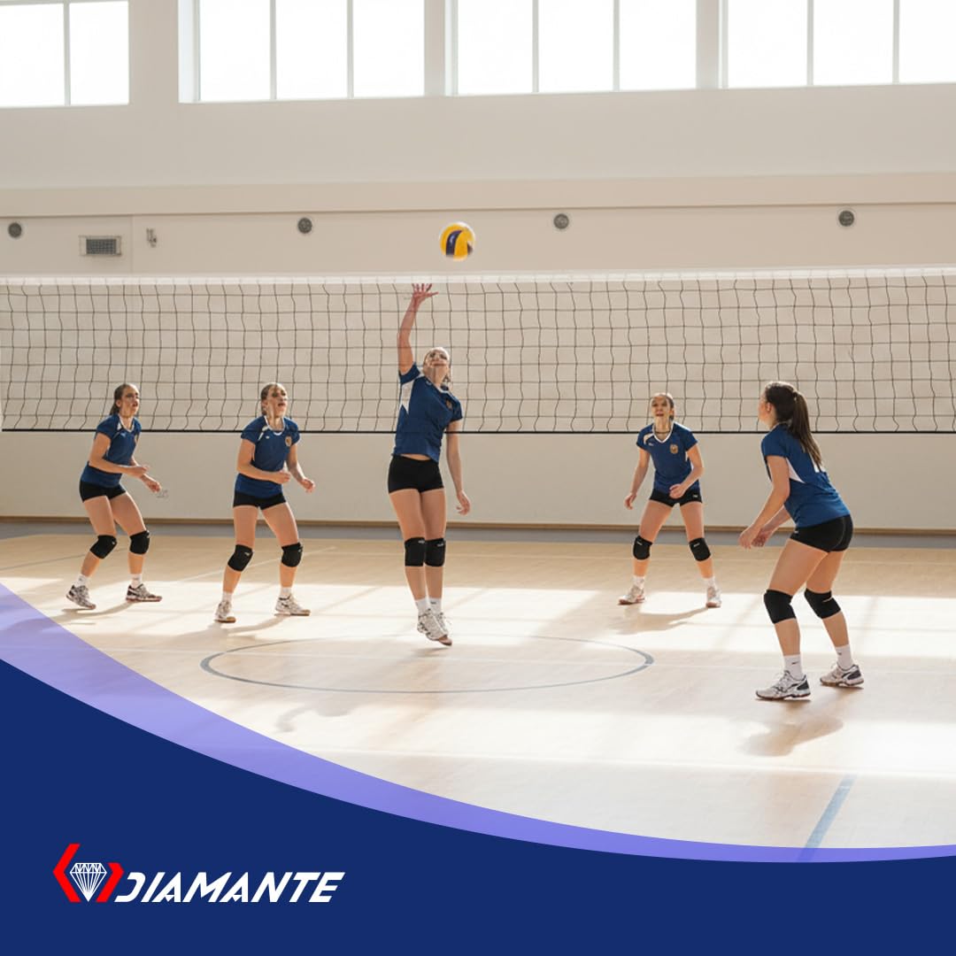 DIAMANTE Red de Voleibol Profesional – Red Voleibol Resistente de Polietileno con Cinta y Cable de Acero – Red Voley Portátil Ideal para Playa, Piscina o Entrenamiento
