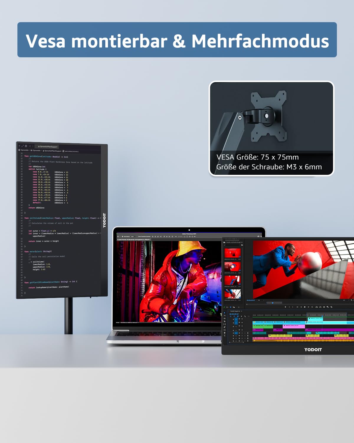 Yodoit Portable Monitor 16" 1920x1200 FHD Monitor Bildschirm IPS 16:10 Display mit USB Typ C und eingebauten Lautsprechern mit Smart Cover Kompatibel mit PC, Laptop, MacBook, Xbox