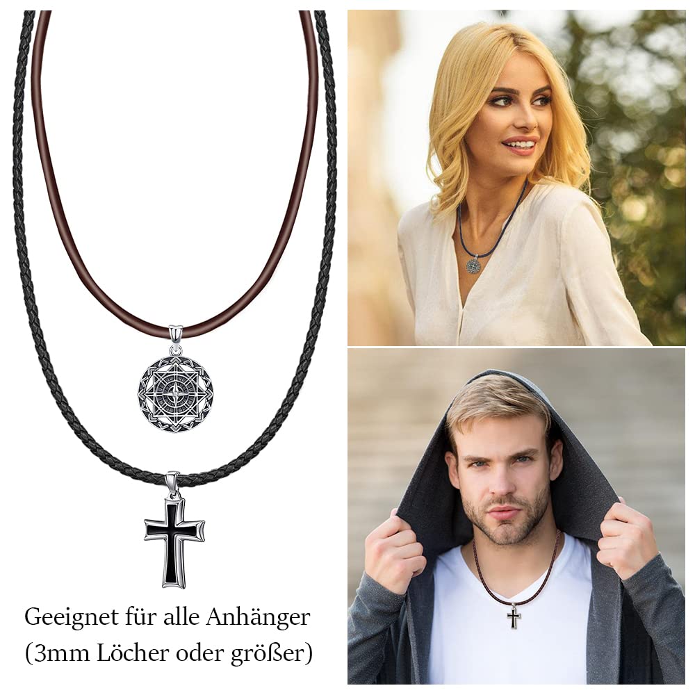 Echt leder Halskette 2.5mm/3mm breit geflochten Lederkette Lederband 45-60cm wählbar 925 Sterling Silber Vers chluss Damen Herren für DIY Anhänger Schmuck mit Geschenkbox