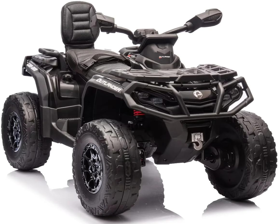 Playhouse Quad Outlander 4x4 24V - 800 WAT, Bluetooth, FM-Radio, Ledersitz, 2 Stoßdämpfer, Eva Räder, 24V 7ah, Kinderauto Kinderfahrzeug Kinder Elektroauto (Schwarz)