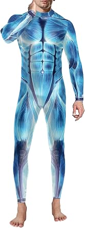 Mens Funny Halloween Costume Skeleton Print Cosplay Jumpsuit bodysuit