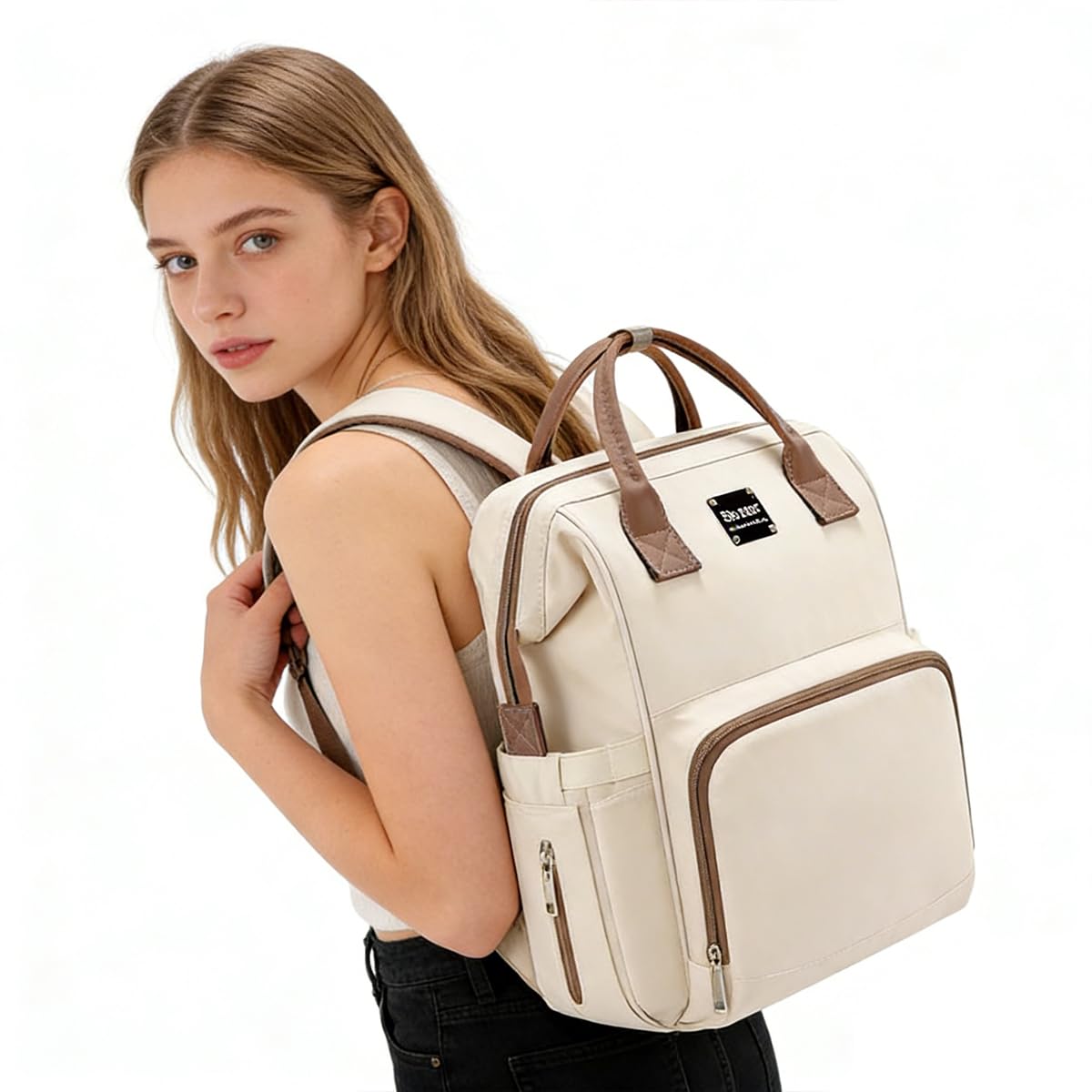 SONARIN Spazioso Leggero Zaino Fasciatoio,Multifunzionale Impermeabile Borsa per Pannolini Zaino Mamma Neonato Borsa Fasciatoio da Viaggio con Tasche Termiche & Ganci per Passeggino(Albicocca)