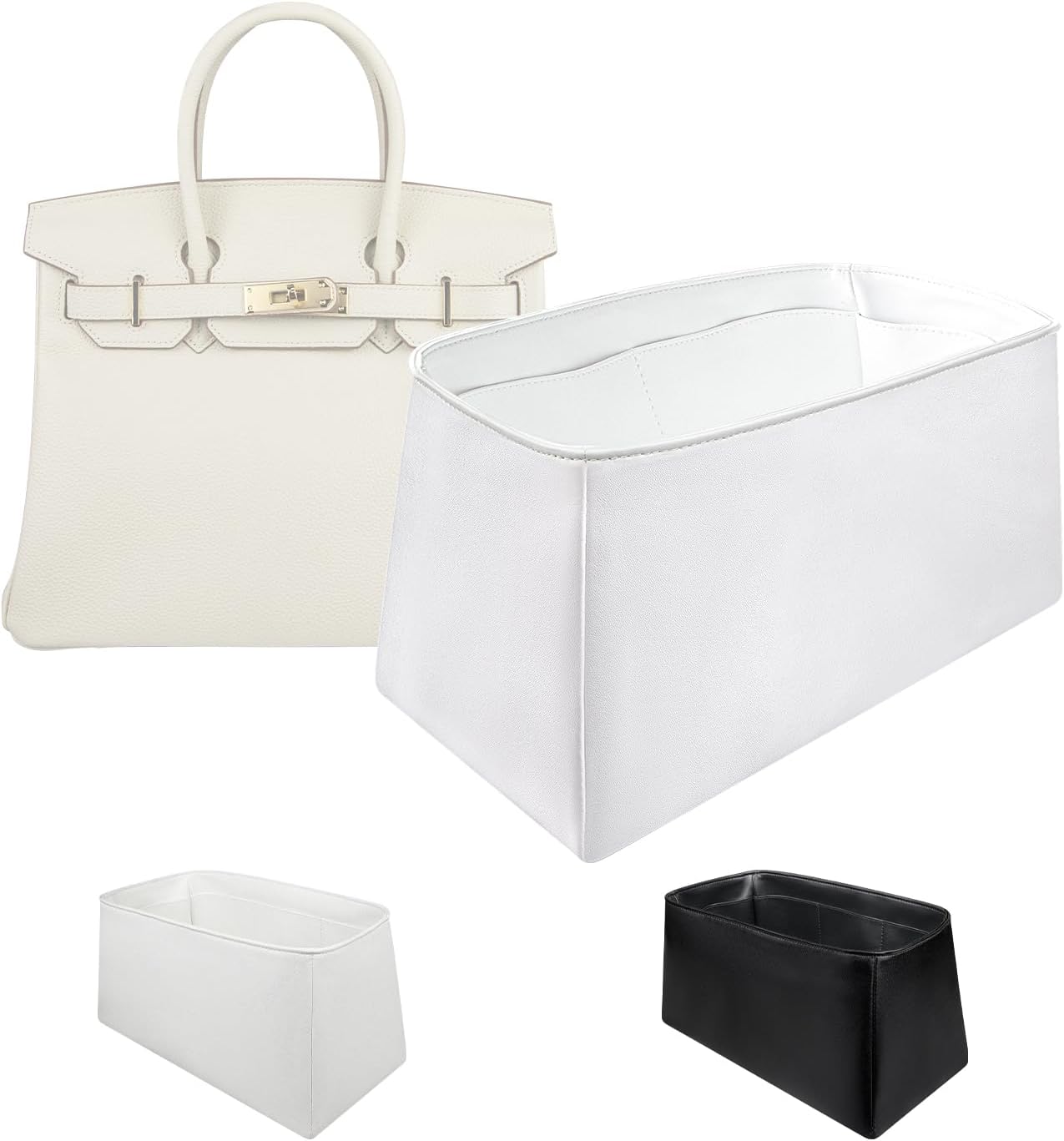 Organizer Insert for Birkin 20/25/30/35/40/45 | Cow Leather Inner Bag Organiser(Size: BK25, Color: Black)