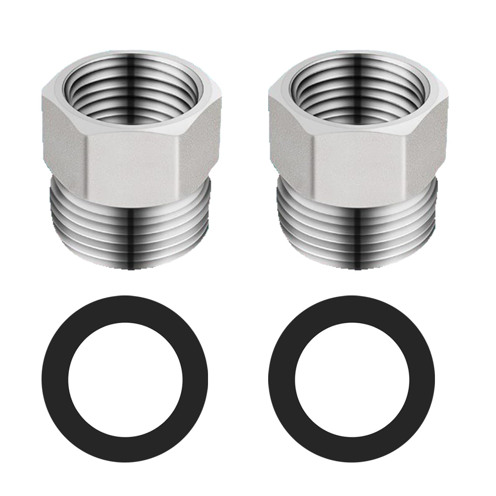 BELZ 2-teiliges Set 1/2-Zoll-Außengewinde auf 3/8-Zoll-Innengewinde 304 Edelstahl-Universal-Reduzieradapter mit doppelten Dichtringen, rostfrei, 1/2 auf 3/8