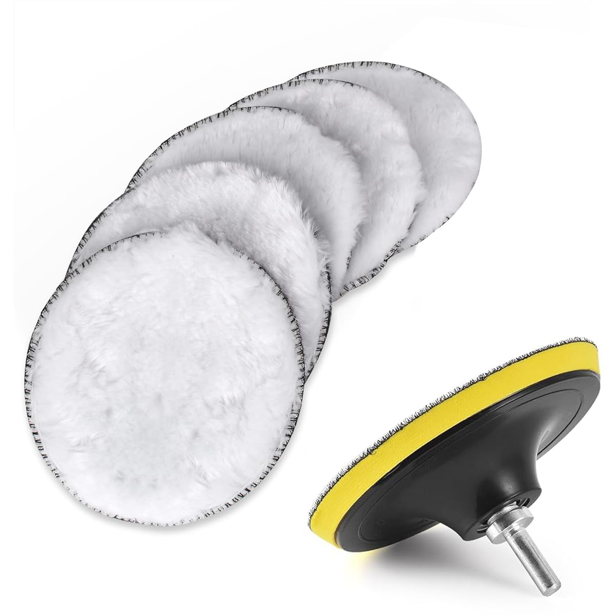 5Pcs Wool buffing Pads with Hook and Loop Fastening, Soft Faux Wool, 3-Inch Replacement Car Polishing Pad for Scratches, Oxidation, Universal Use in Waxing and Buffing, Detailing Kit