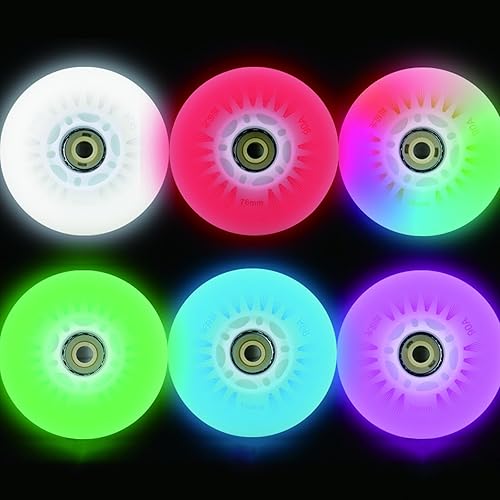 Miniatura 7 de Light up Inline Skate Wheels & Roller Blade Wheels 76mm/80mm with Bearings ABEC-9 for Indoor & Outdoor use 90A Luminescence Roller Blade Wheels