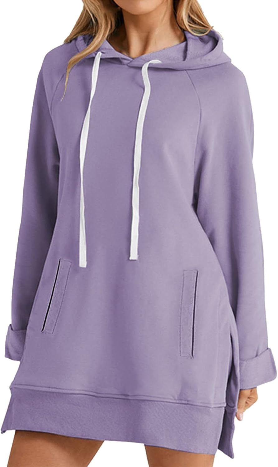 Women's Oversized Hoodie Dress Cute Sweatshirts Comfy Warm Split Hem Pullover Dresses with Pockets Spring Clothes 2026