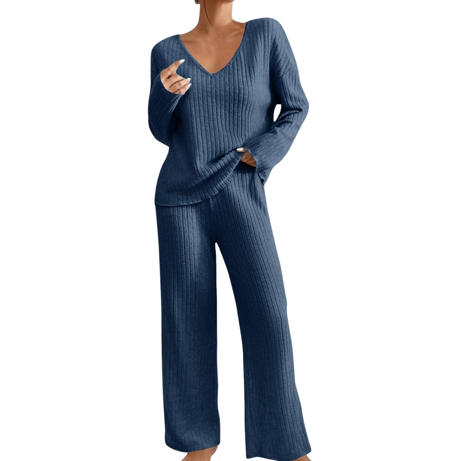 Generic womens pyjamas,women's pyjama sets 2 Piece Outfits For Women Knit Sweater Long Sle...