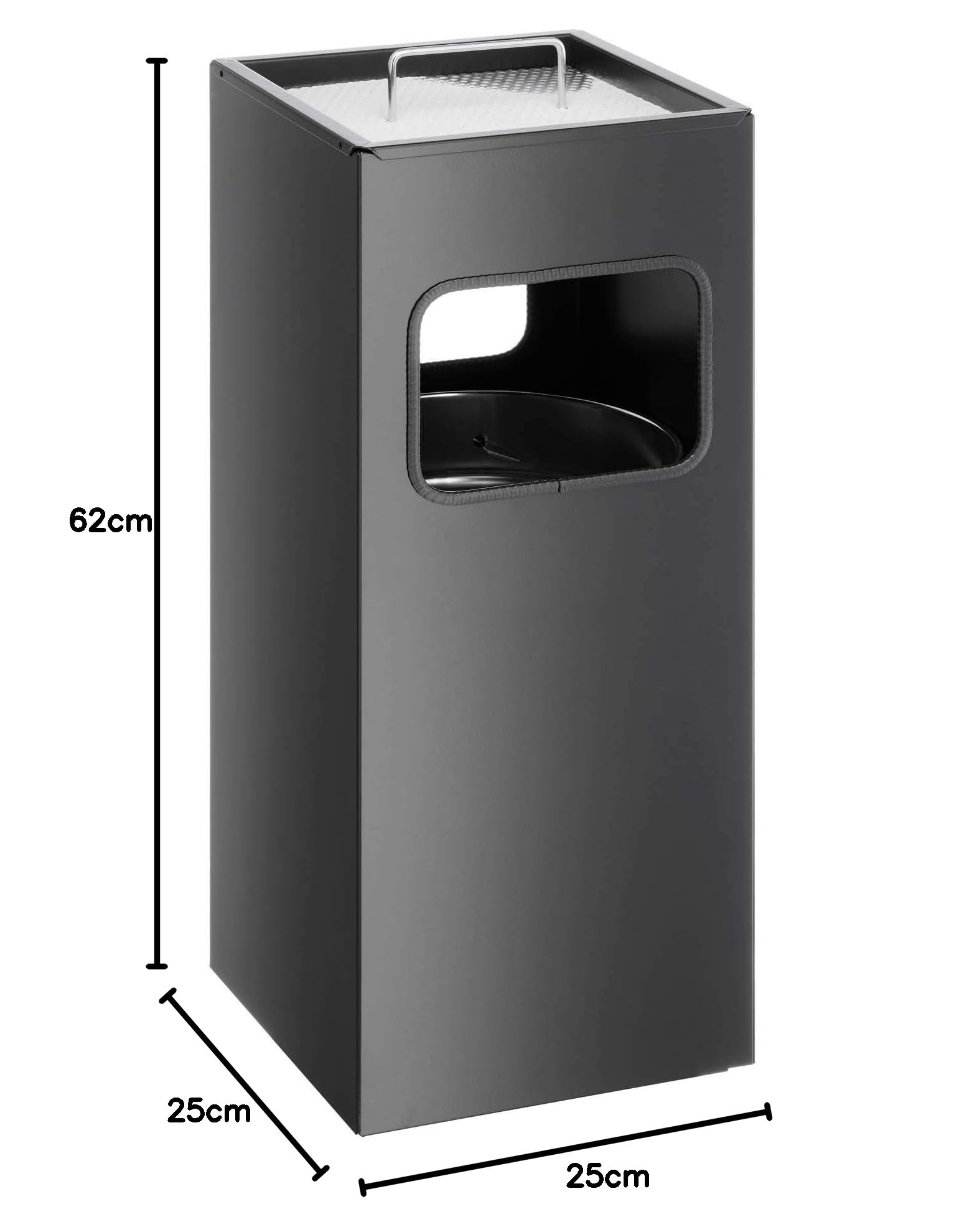 Papierkorb Metall mit Ascher, entnehmbarer Inneneimer, eckig, Mülleimer Außenbereich, schwarz