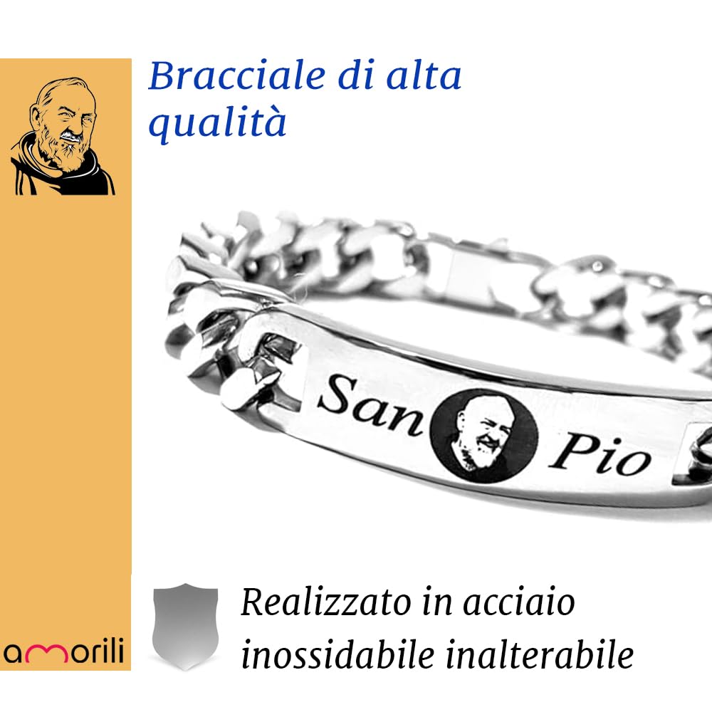 Bracciale Uomo San Padre Pio in Acciaio Inox | Gioiello Religioso Elegante e Resistente | Braccialetto Spirituale di Fede e Protezione | Ispirato a San Pio da Pietrelcina bcc2943