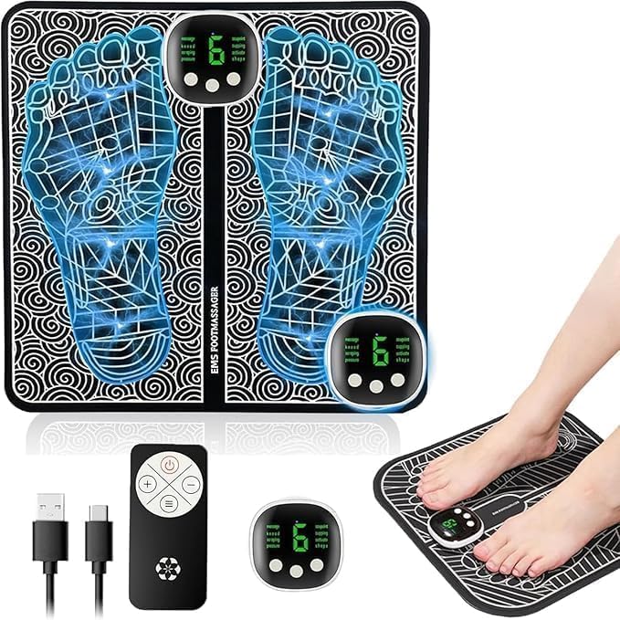 EMS Foot Massager with 19 Intensity Levels & 8 Modes, Electric Foot Massager Mat for Pain Relief, Muscle Relaxation, and Improved Circulation