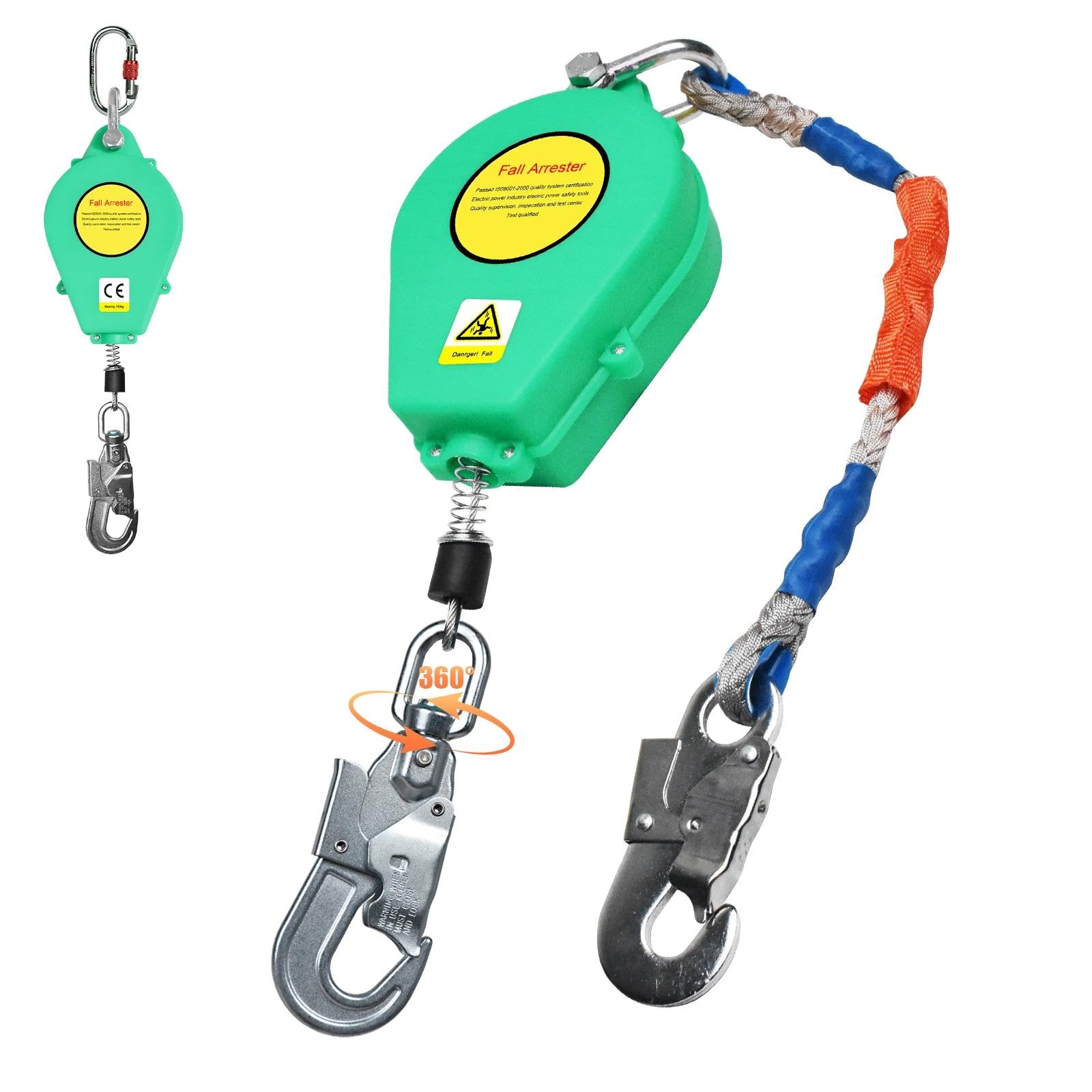 Dispositivo Anticaida Retráctil 10m/15m/20m, Anticaidas Retractil Seguridad Homologado con Gancho Mejorado, Linea de Vida Retractil con Mosquetón, Capacidad de Carga: 150 kg(Verde,10m)
