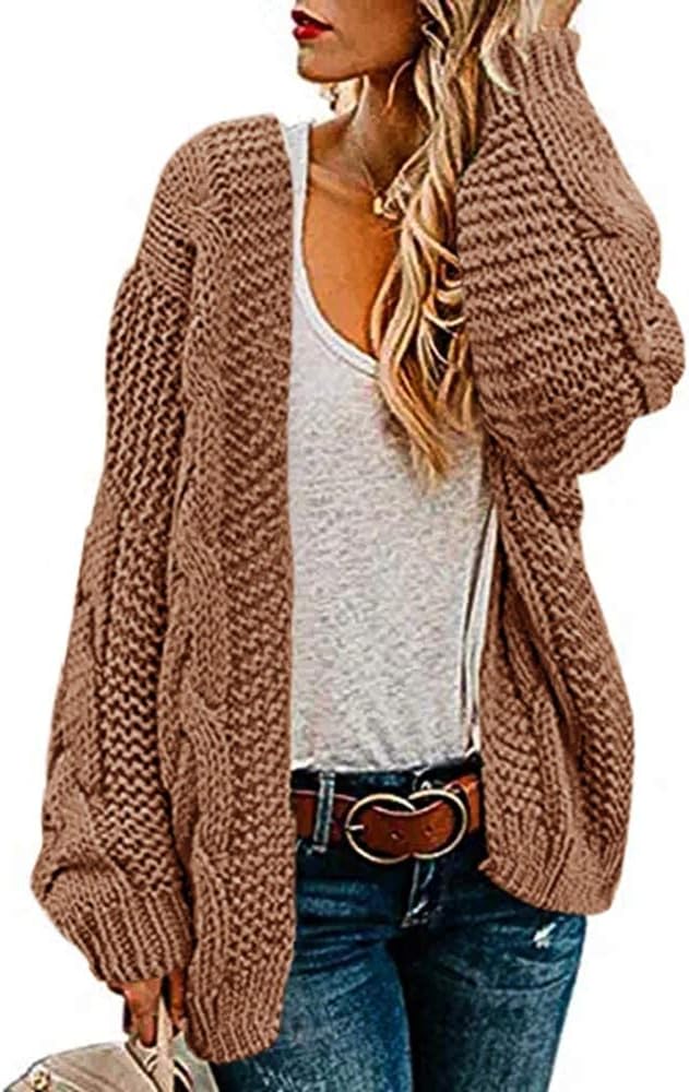 Ferrtye Womens Oversized Chunky Open Front Cardigan Sweaters Cable Knit Long Sleeve Boyfriend Cardigans Outwear Coat