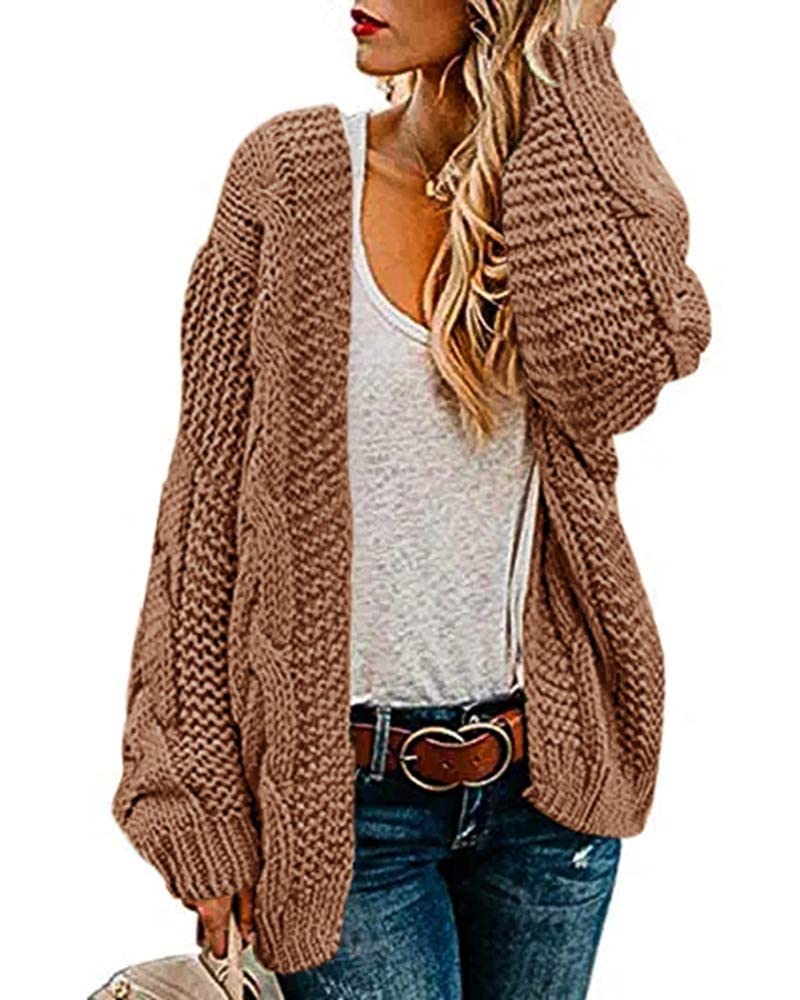 Ferrtye Womens Oversized Chunky Open Front Cardigan Sweaters Cable Knit Long Sleeve Boyfriend Cardigans Outwear Coat